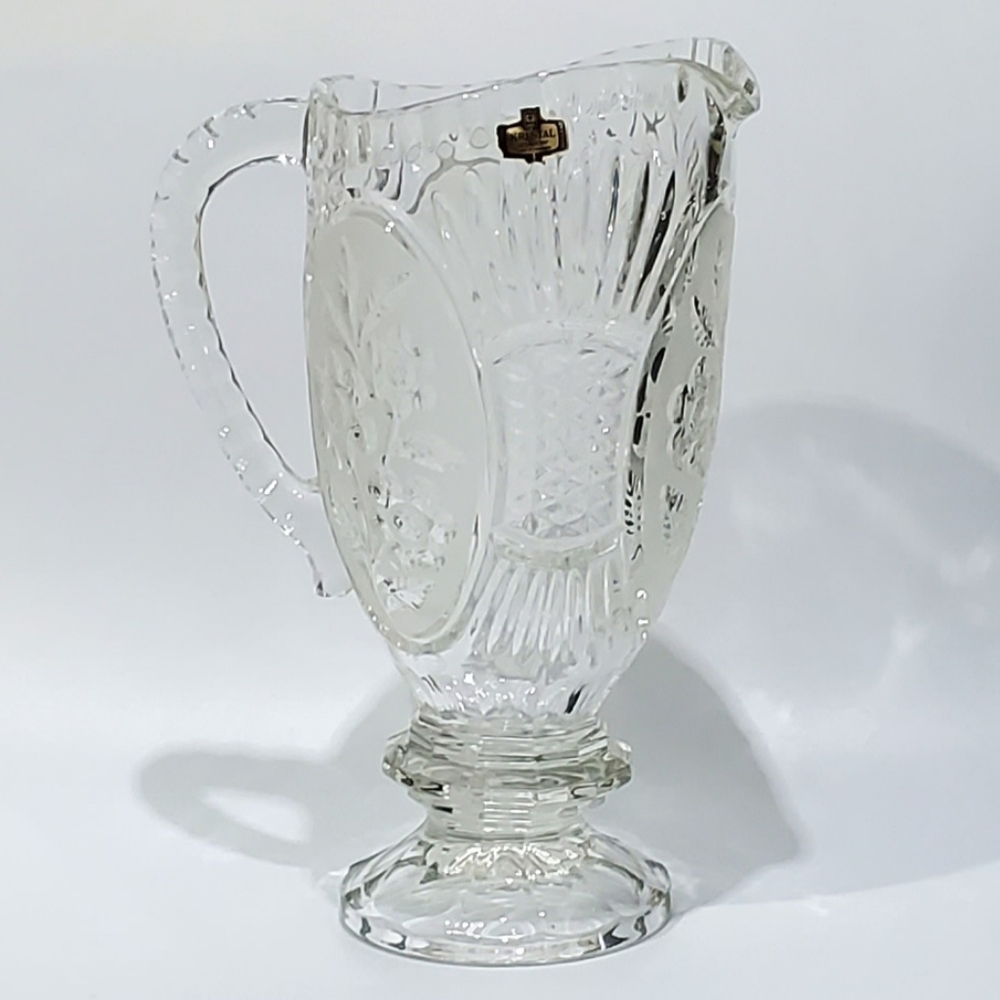 Vntg Lead Crystal 40oz Floral Pitcher by Kristal Zajecar made in Yugoslavia - Picture 11 of 16